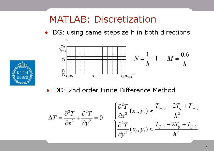 MATLAB: Discretization • DG: using same stepsize h in both directions • DD: 2