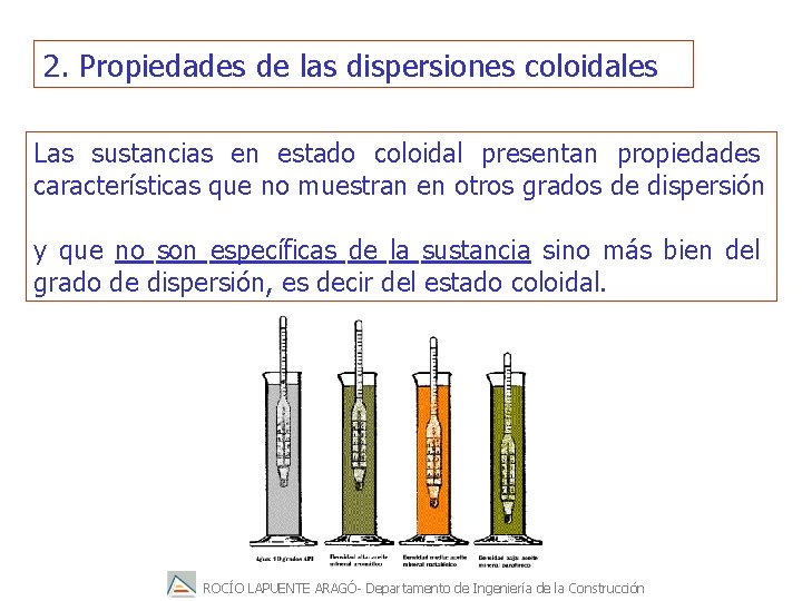 2. Propiedades de las dispersiones coloidales Las sustancias en estado coloidal presentan propiedades características