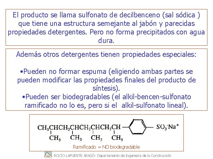 El producto se llama sulfonato de decilbenceno (sal sódica ) que tiene una estructura