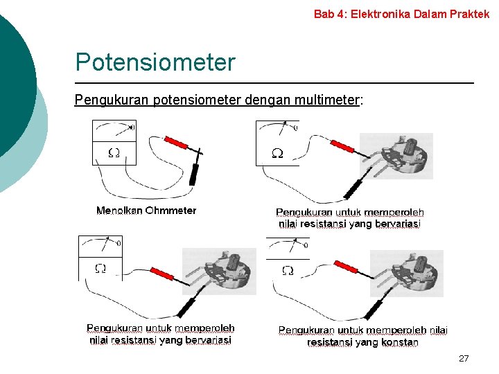 Bab 4: Elektronika Dalam Praktek Potensiometer Pengukuran potensiometer dengan multimeter: 27 