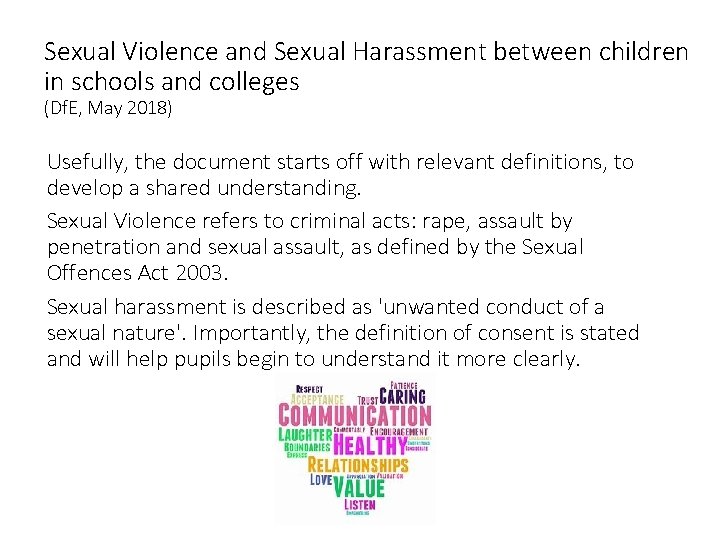 Sexual Violence and Sexual Harassment between children in schools and colleges (Df. E, May