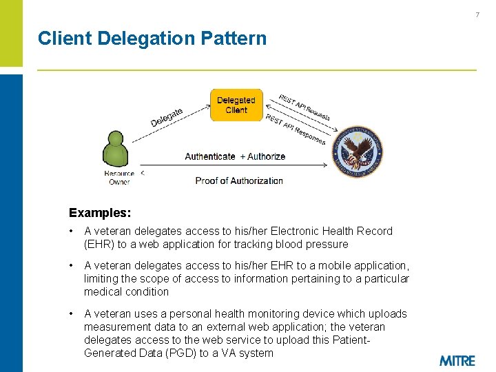 7 Client Delegation Pattern Examples: • A veteran delegates access to his/her Electronic Health