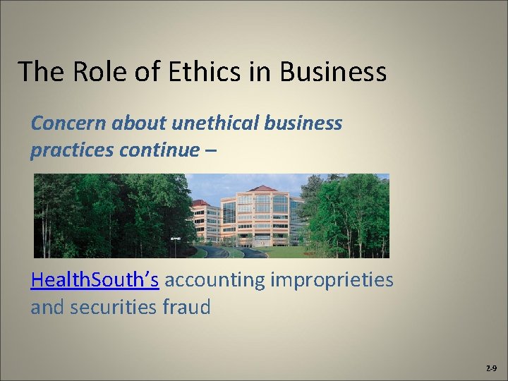 The Role of Ethics in Business Concern about unethical business practices continue – Health.