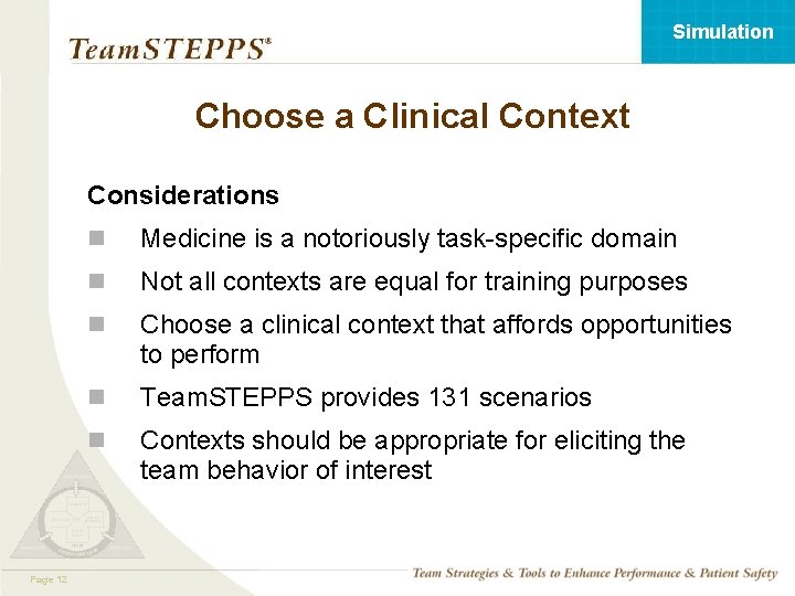 Simulation Choose a Clinical Context Considerations n Medicine is a notoriously task-specific domain n