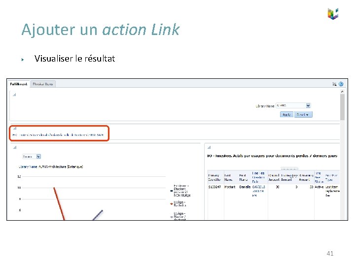 Ajouter un action Link ▶ Visualiser le résultat 41 