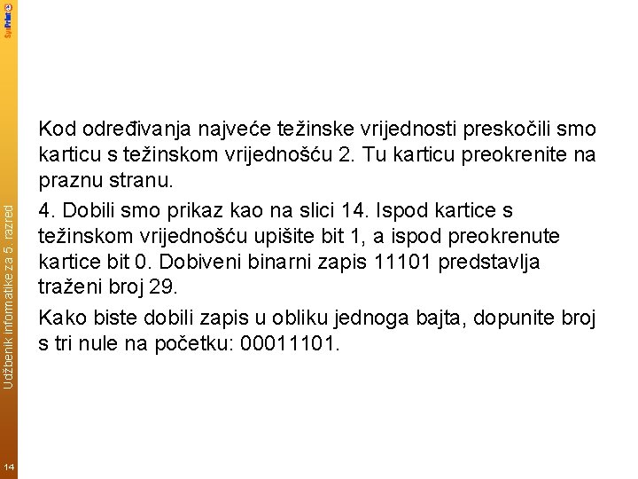 Udžbenik informatike za 5. razred 14 Kod određivanja najveće težinske vrijednosti preskočili smo karticu