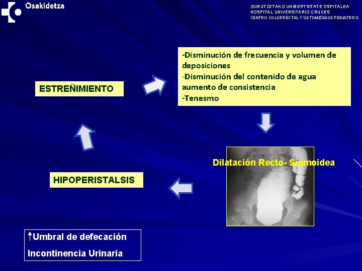 GURUTZETAKO UNIBERTSITATE OSPITALEA HOSPITAL UNIVERSITARIO CRUCES CENTRO COLORRECTAL Y OSTOMIZADOS PEDIATRICO ESTREÑIMIENTO -Disminución de