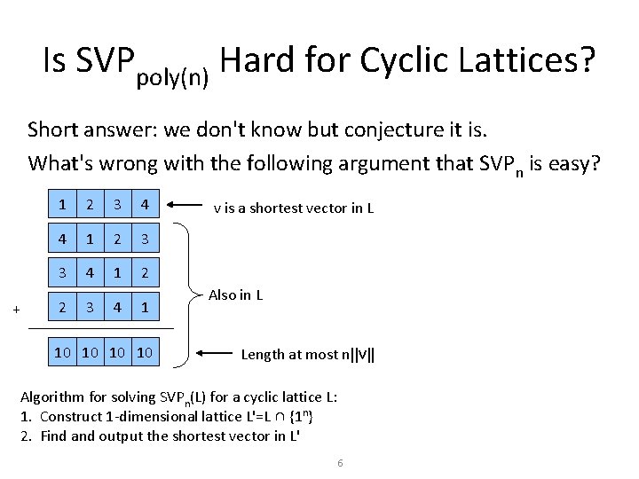 Is SVPpoly(n) Hard for Cyclic Lattices? Short answer: we don't know but conjecture it