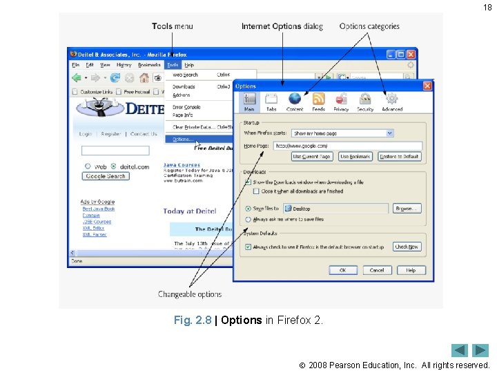 18 Fig. 2. 8 | Options in Firefox 2. 2008 Pearson Education, Inc. All