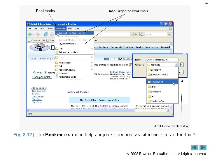 24 Fig. 2. 12 | The Bookmarks menu helps organize frequently visited websites in