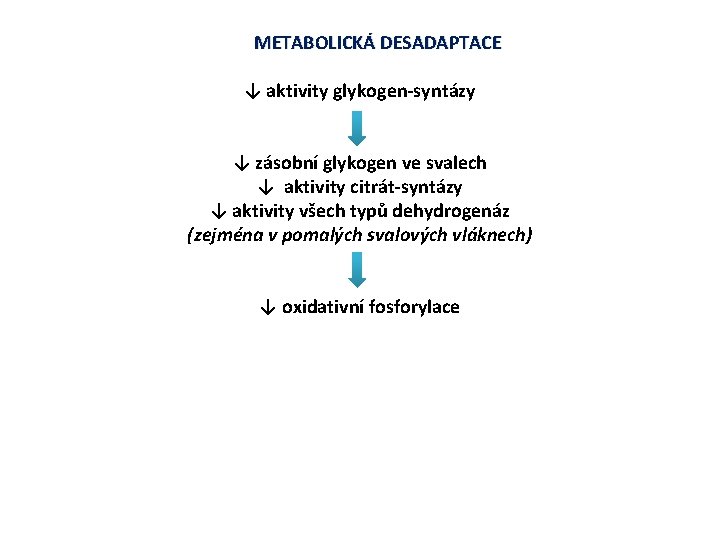 METABOLICKÁ DESADAPTACE ↓ aktivity glykogen-syntázy ↓ zásobní glykogen ve svalech ↓ aktivity citrát-syntázy ↓