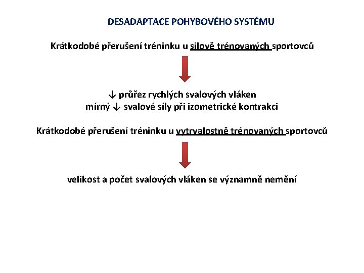 DESADAPTACE POHYBOVÉHO SYSTÉMU Krátkodobé přerušení tréninku u silově trénovaných sportovců ↓ průřez rychlých svalových