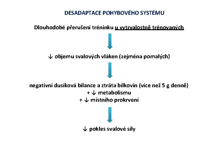 DESADAPTACE POHYBOVÉHO SYSTÉMU Dlouhodobé přerušení tréninku u vytrvalostně trénovaných ↓ objemu svalových vláken (zejména