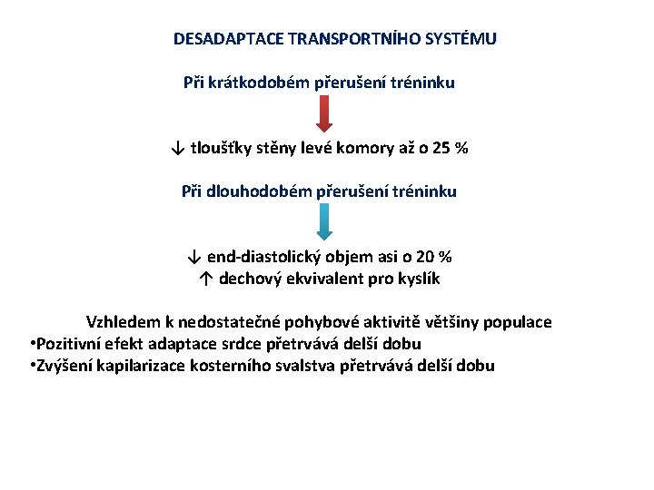 DESADAPTACE TRANSPORTNÍHO SYSTÉMU Při krátkodobém přerušení tréninku ↓ tloušťky stěny levé komory až o