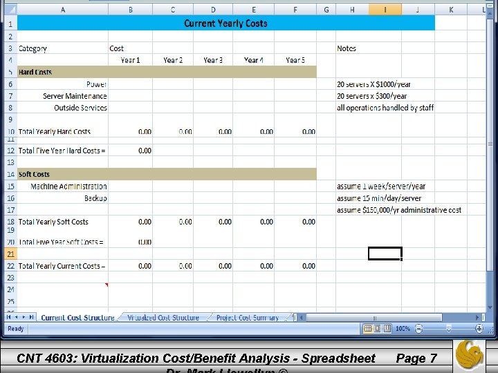 CNT 4603: Virtualization Cost/Benefit Analysis - Spreadsheet Page 7 