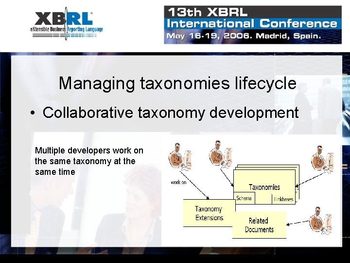 Managing taxonomies lifecycle • Collaborative taxonomy development Multiple developers work on the same taxonomy