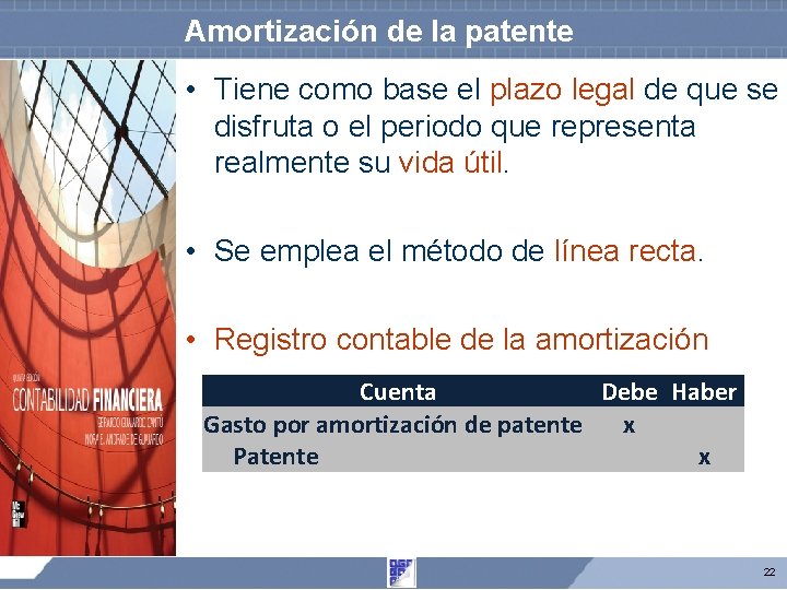 Amortización de la patente • Tiene como base el plazo legal de que se