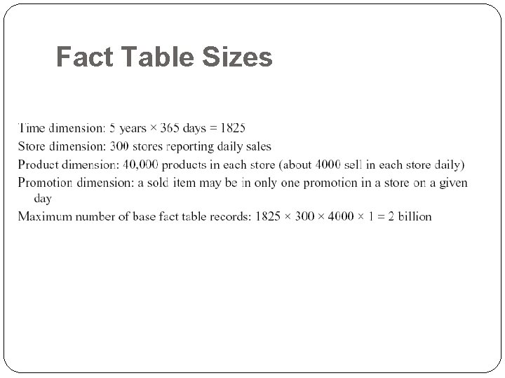 Fact Table Sizes 