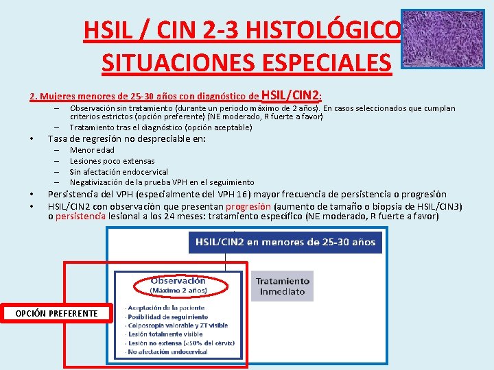 HSIL / CIN 2 -3 HISTOLÓGICO: SITUACIONES ESPECIALES 2. Mujeres menores de 25 -30