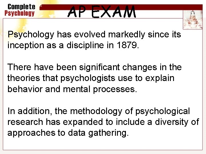 AP EXAM Psychology has evolved markedly since its inception as a discipline in 1879.