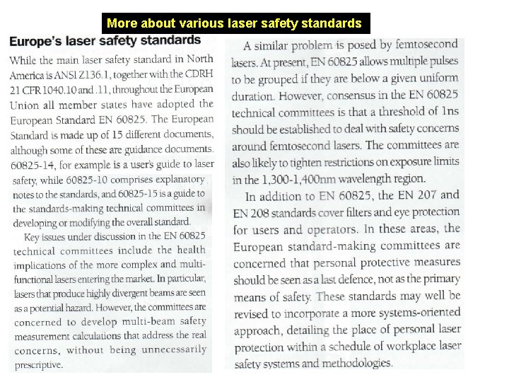 More about various laser safety standards 