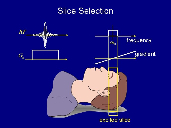 Slice Selection RF 0 frequency gradient Gz excited slice 