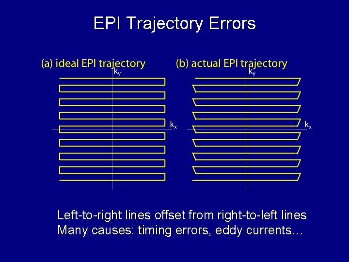 EPI Trajectory Errors Left-to-right lines offset from right-to-left lines Many causes: timing errors, eddy