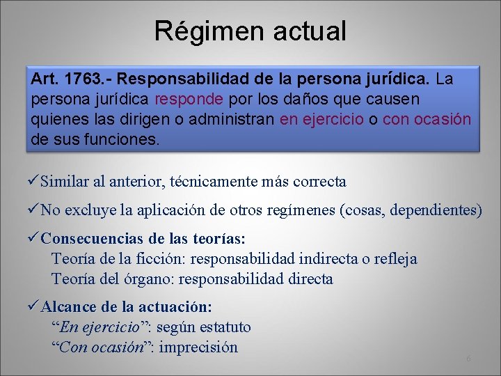 Régimen actual Art. 1763. - Responsabilidad de la persona jurídica. La persona jurídica responde