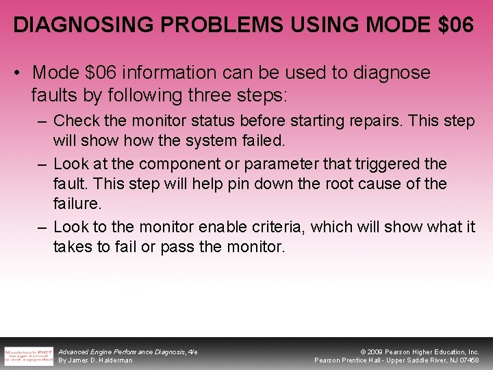 DIAGNOSING PROBLEMS USING MODE $06 • Mode $06 information can be used to diagnose