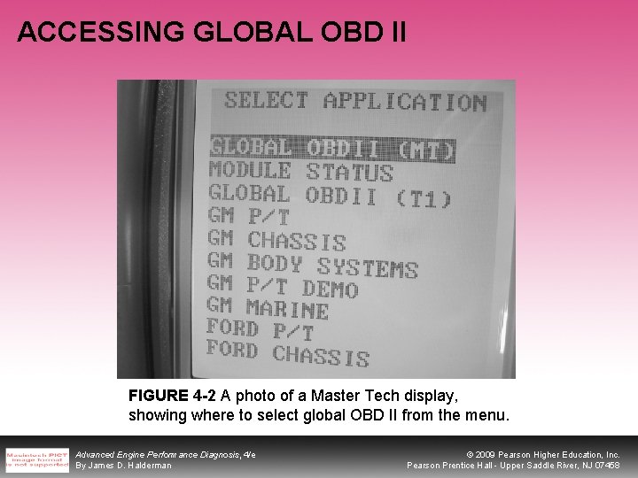 ACCESSING GLOBAL OBD II FIGURE 4 -2 A photo of a Master Tech display,