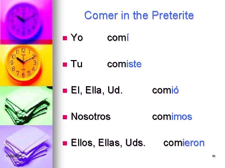 Comer in the Preterite 11/22/2020 n Yo comí n Tu comiste n El, Ella,