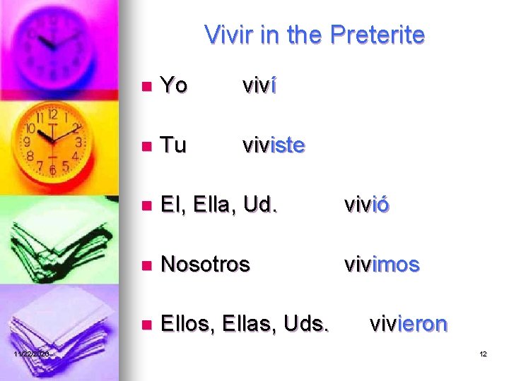 Vivir in the Preterite 11/22/2020 n Yo viví n Tu viviste n El, Ella,