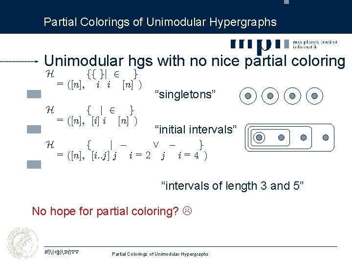 Partial Colorings of Unimodular Hypergraphs Unimodular hgs with no nice partial coloring H H