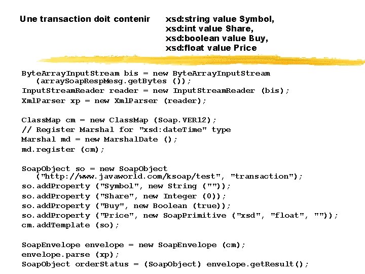 Une transaction doit contenir xsd: string value Symbol, xsd: int value Share, xsd: boolean