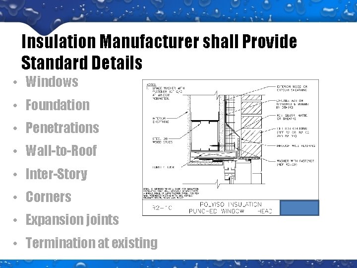 Insulation Manufacturer shall Provide Standard Details • Windows • Foundation • Penetrations • Wall-to-Roof