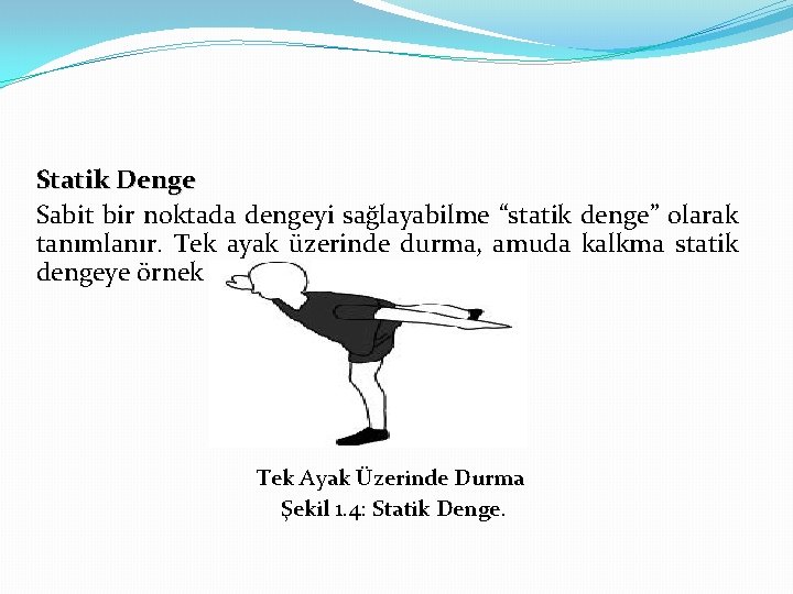 Statik Denge Sabit bir noktada dengeyi sağlayabilme “statik denge” olarak tanımlanır. Tek ayak üzerinde