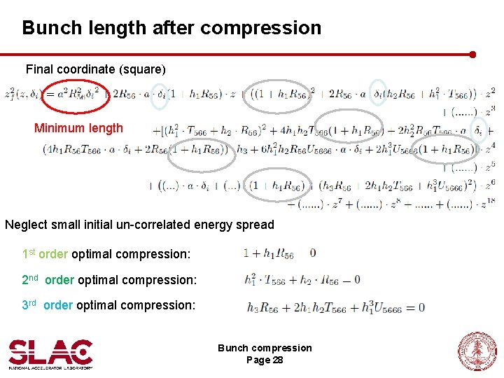 Bunch length after compression Final coordinate (square) Minimum length Neglect small initial un-correlated energy