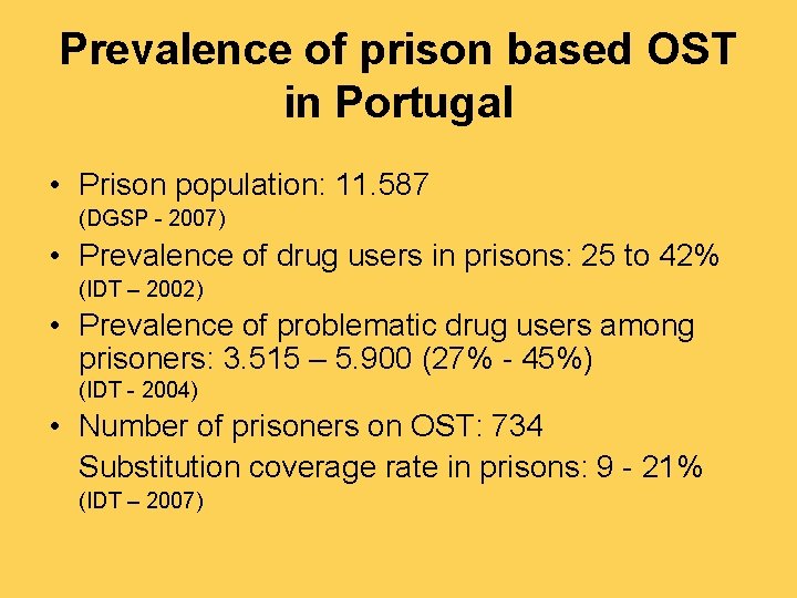 Prevalence of prison based OST in Portugal • Prison population: 11. 587 (DGSP -