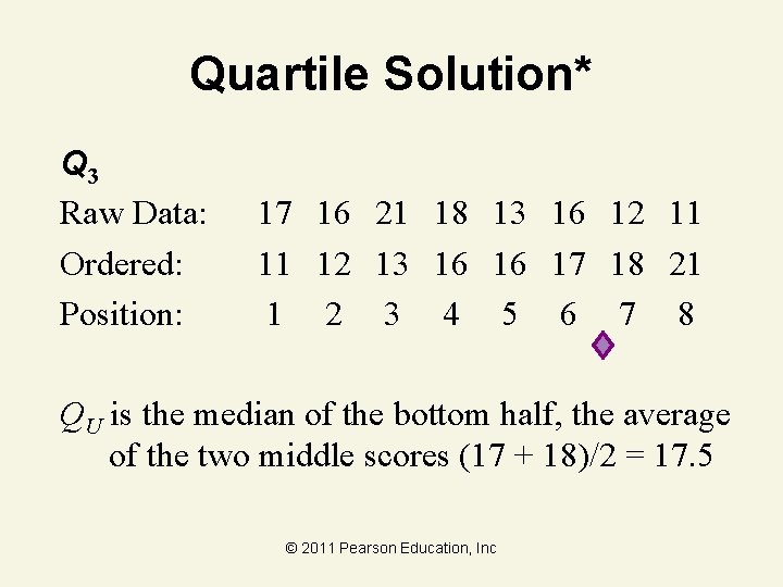 Quartile Solution* Q 3 Raw Data: Ordered: Position: 17 16 21 18 13 16
