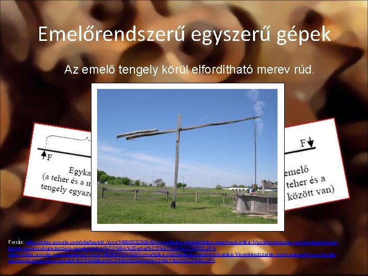 Emelőrendszerű egyszerű gépek Az emelő tengely körül elfordítható merev rúd. Fajtái Forrás: https: //sites.