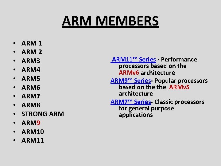 ARM MEMBERS • • • ARM 1 ARM 2 ARM 3 ARM 4 ARM