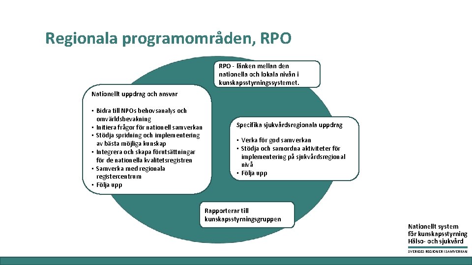 Regionala programområden, RPO - länken mellan den nationella och lokala nivån i kunskapsstyrningssystemet. Nationellt