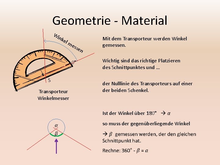Geometrie - Material Wi nke l m ess en 0° S Transporteur Winkelmesser Mit