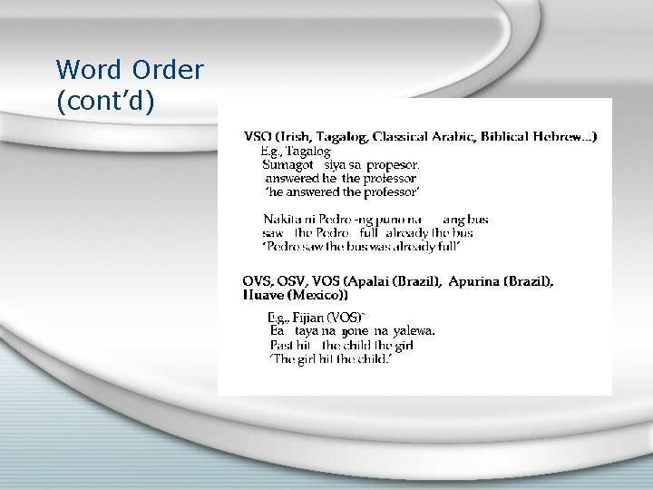 Word Order (cont’d) Word Order (cont’d)