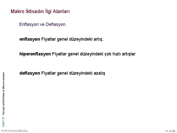 Makro İktisadın İlgi Alanları Enflasyon ve Deflasyon enflasyon Fiyatlar genel düzeyindeki artış. PART IV