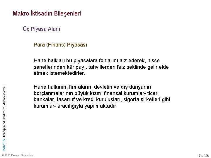 Makro İktisadın Bileşenleri Üç Piyasa Alanı Para (Finans) Piyasası PART IV Concepts and Problems