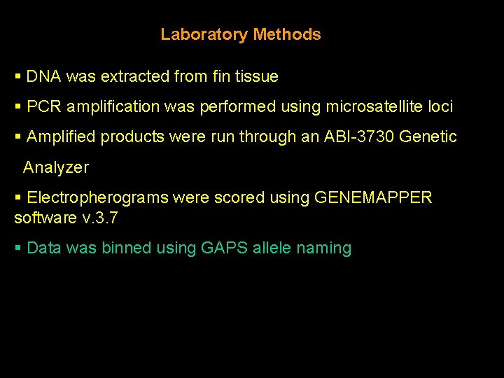 Laboratory Methods § DNA was extracted from fin tissue § PCR amplification was performed