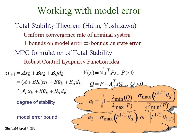 Working with model error Total Stability Theorem (Hahn, Yoshizawa) Uniform convergence rate of nominal
