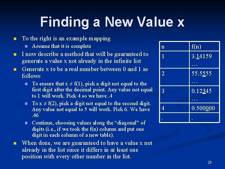 Finding a New Value x n To the right is an example mapping n