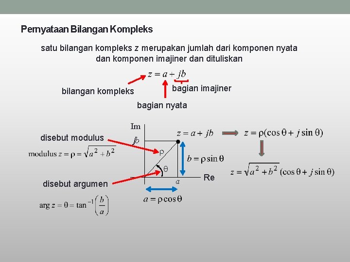 Pernyataan Bilangan Kompleks satu bilangan kompleks z merupakan jumlah dari komponen nyata dan komponen